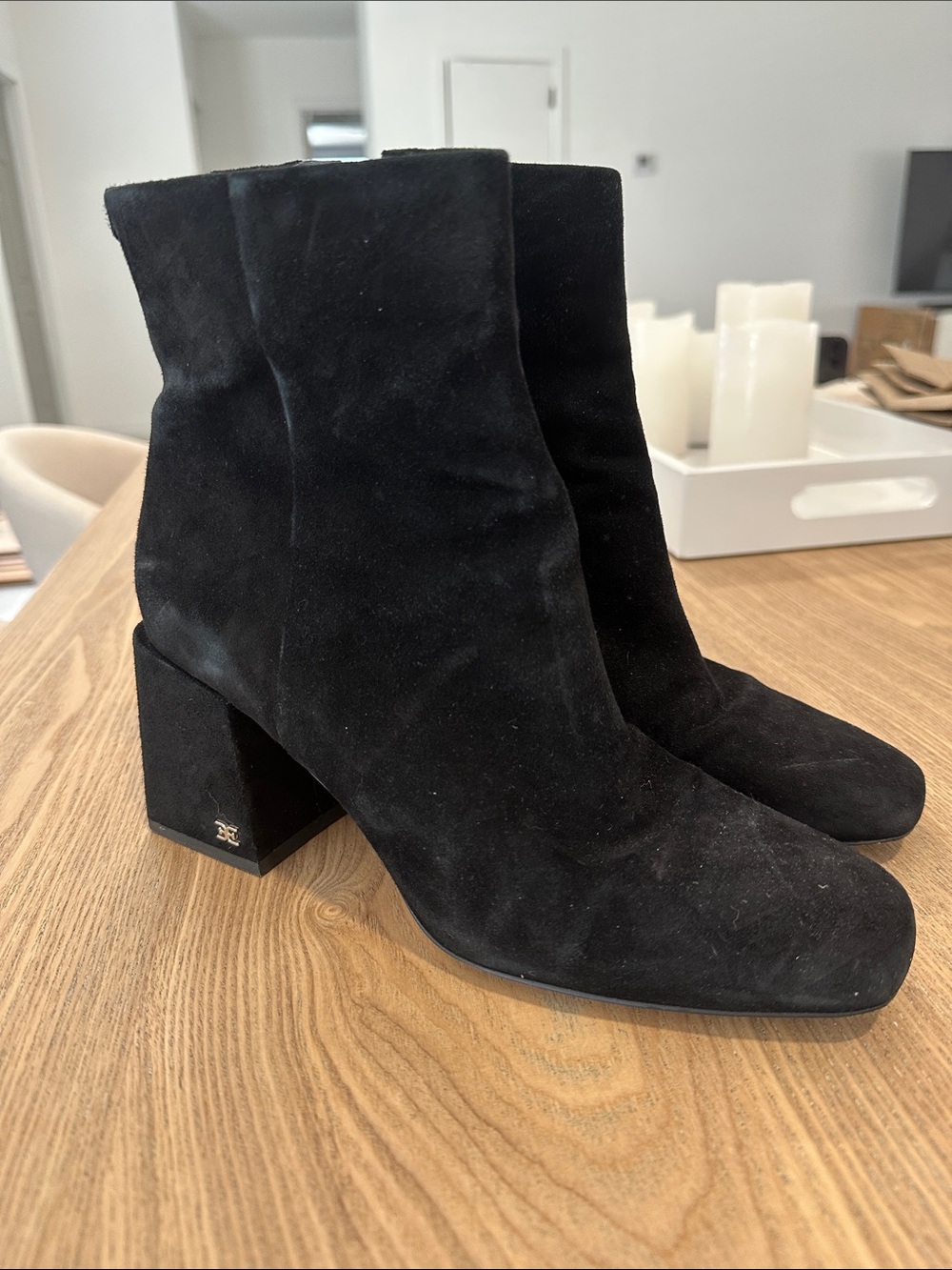 Sam Edelman Women’s Black Suede Block Heel Ankle Boots